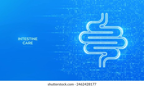 Intestine icon. Intestine health. Diagnosis, treatment of the bowel. Intestinal inflammation, colitis, dysbacteriosis. Blue medical background made with cross shape symbol. Vector illustration.