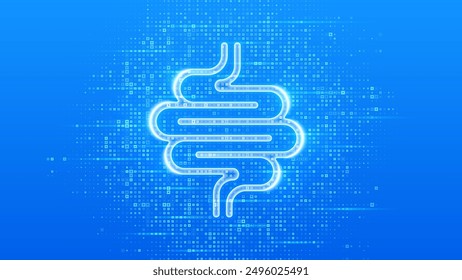 Intestine icon. Intestine health. Diagnosis, treatment of the bowel. Intestinal inflammation, colitis, dysbacteriosis. Blue medical background made with cross shape symbol. Vector illustration.