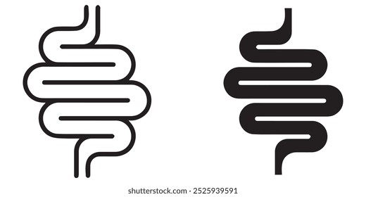 Ícone intestinal. Um intestino saudável. Sinais Digestivos.  Anatomia humana, intestinos ou trato intestinal. Símbolo de colonoscopia intestinal.