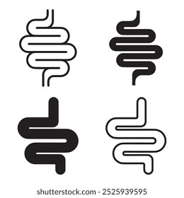 Ícone intestinal. Um intestino saudável. Sinais Digestivos.  Anatomia humana, intestinos ou trato intestinal. Símbolo de colonoscopia intestinal.