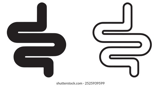 Ícone intestinal. Um intestino saudável. Sinais Digestivos.  Anatomia humana, intestinos ou trato intestinal. Símbolo de colonoscopia intestinal.