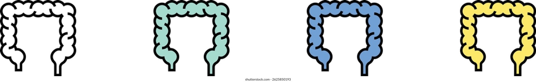 intestine icon. Outline, Green, Blue and Yellow Style Design Isolated On White Background