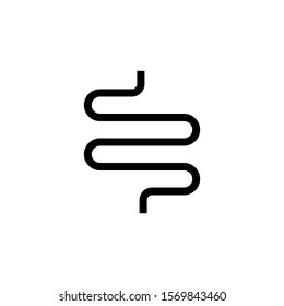 Intestine icon template in black flat design on white background, Gut constipation symbol vector sign isolated on white background illustration for graphic and web design