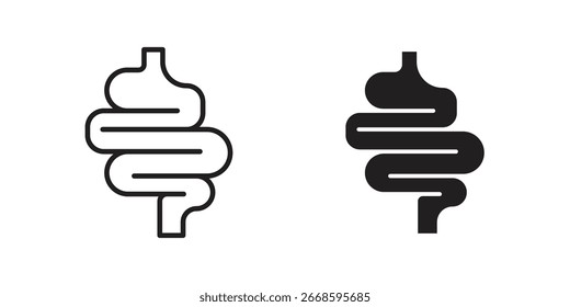 Intestine Icons in Line and Solid Styles Isolated on White Background