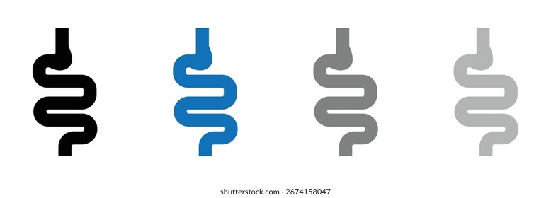 Vector de iconos de intestino en colores negro y azul. Ilustración vectorial EPS 10 .	