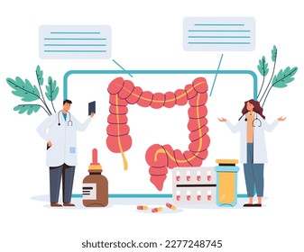 Intestine internal organ disease check diagnostic concept. Vector graphic design element illustration