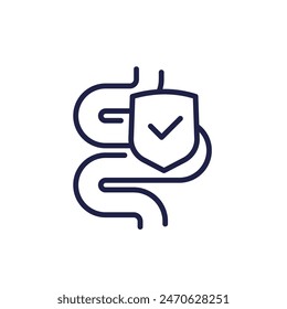 intestine line icon with a shield