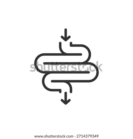 Intestine, linear icon. Digestive flow and intestinal function. Line with editable stroke.