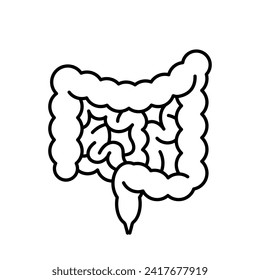 Intestines, icono lineal. Sistema digestivo, anatomía humana. Ilustración lineal, línea delgada, trazo editable. Símbolo infográfico.