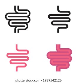 Intestine Organ As Part Of Digestive System. Human Intestine, Small Intestine For Food Absorption In Digestion System. Digestion, Intestine Icon. Vector Illustration. Design On White Background. EPS10