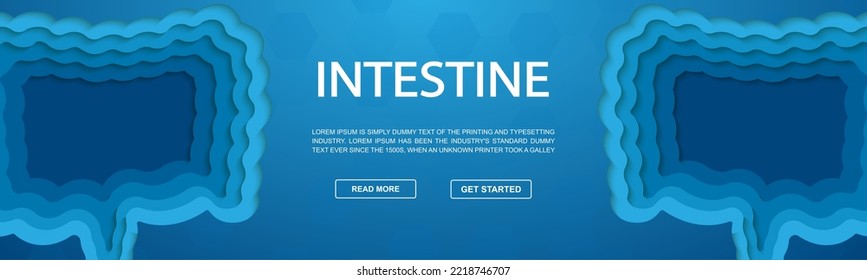 Intestine paper cut symbol for promotion banner. Horizontal paper cut illustration. Organ anatomy design template illustration concept.