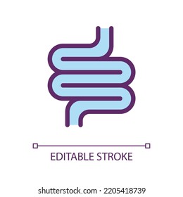 Intestine pixel perfect RGB color ui icon. Bowel checkup. Gastrointestinal tract. Simple filled line element. GUI, UX design for mobile app. Vector isolated pictogram. Editable stroke. Arial font used