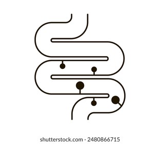 Intestine with polyp, checkup digestive system line icon. Disease in gut. Detection of an inflamed cell in internal intestine organ symbol. Vector graphic