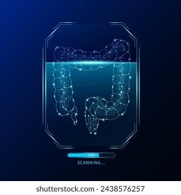 Intestine scanning radar screen. Medical technology health care. Digital interface system MRI scan analysis of human organ. Science concept. Vector EPS10.