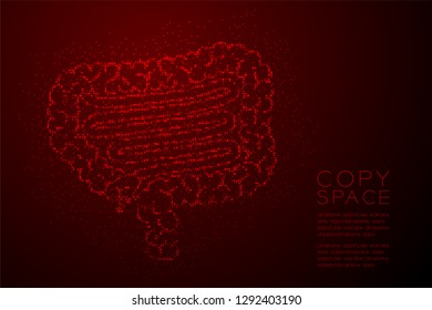 Intestine shape Abstract Geometric Bokeh light circle dot pixel pattern; Medical Science Organ concept design red color illustration isolated on red gradient background with copy space; vector eps 10