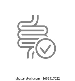 Intestine with tick checkmark line icon. Healthy internal organ symbol