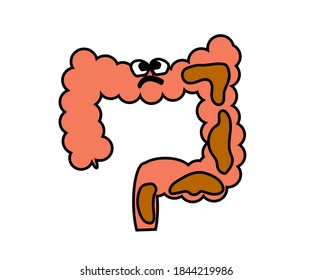 Intestines in the background. Cartoon. Vector illustration.