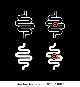 Intestines and bowel ache glyph and line icons