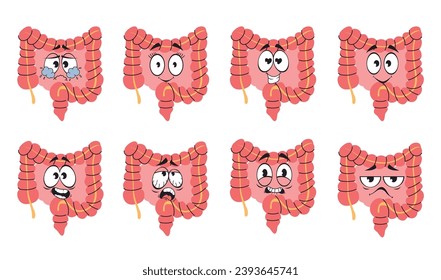 Intestines cute character digest organ mascot isolated set. Vector graphic design illustration