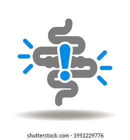 Intestines With Exclamation Mark Vector Icon. IBS Irritable Bowel Syndrome Symbol.