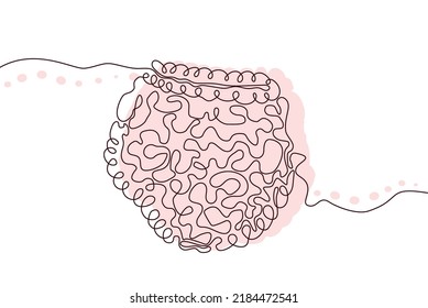 Intestines Hand drawn icon continuous line drawing and pink flat silhouette. Human organs. Medicine trendy concept One single line design. Outline simple image black and white Vector illustration