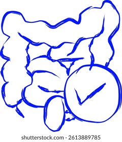 intestines icon in doodle style. icon scribbled in blue ink