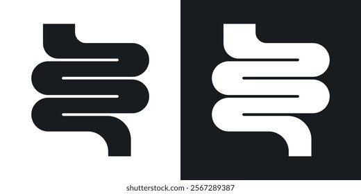 Intestines icons in solid black and white colors
