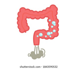 Intestines on a white background. Bloating. Vector illustration.