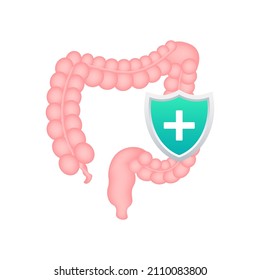 Intestines protection, Healthy protected intestine. Digestive system protection. Vector stock illustration.