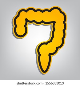 Intestines sign. Flat orange icon with overlapping linear black icon with gray shadow at whitish background. Illustration.