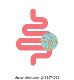 Intestinos con signos de buena Ilustración vectorial de la flora bacteriana