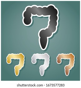 Intestines sign. Set of metallic Icons with gray, gold, silver and bronze gradient with white contour and shadow at viridan background. Illustration.