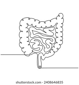 Intestines vector illustration. Human body organ. Continuous one line drawing. Internal digestive system of healthcare.