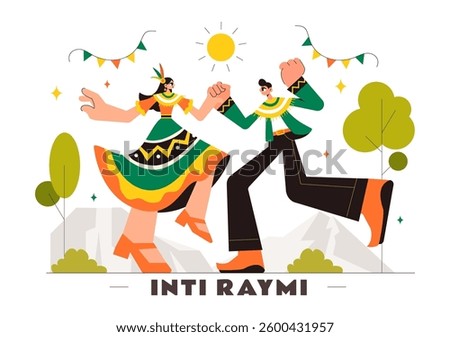 Inti Raymi Vector Illustration, Translation: Celebration of the Sun for a Traditional Religious Ceremony on June 24 in a Flat Style Cartoon Background