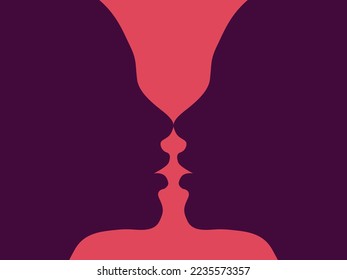 Ilustración de diseño plano de concepto de intimidad. Dos caras muy cercanas entre sí. Vector.
