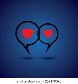 intimate couple doing love talk - concept vector line icon. This chat or talk symbol with heart symbol also represents intimate relationship, deep communication, close interaction