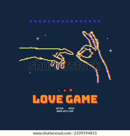 Intimate hand gesture. Couple of lovers. Funny sex concept. Pixel art