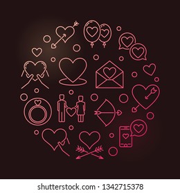 Intimate Relationship vector round colorful outline illustration on dark background