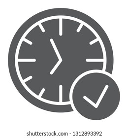 In-time glyph icon, watch and countdown, clock sign, vector graphics, a solid pattern on a white background, eps 10.