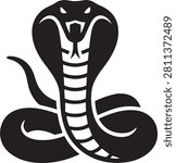 Intimidating black silhouette illustration of a coiled king cobra snake with its hood expanded. 