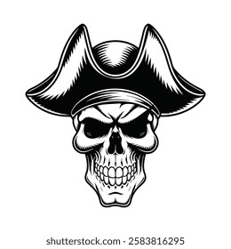 Intimidating Pirate Skull with Tricorn Hat – High-Detail Vector Art