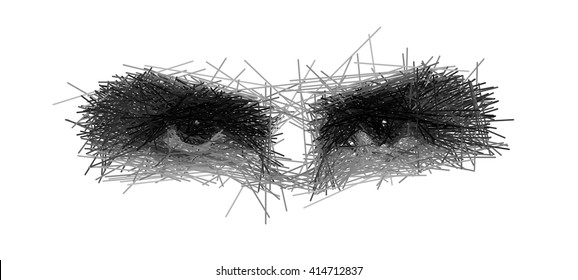 Intimidating staring eyes on a white background made with gray straight lines sketch