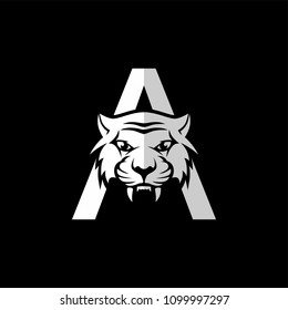 intimidating tiger front view theme logo template vector