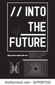 Into the future typography design print for tee with geometric shape