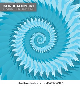 Into Infinity geometry. Abstract geometrical concentric swirl background. Sea shell like structures. Fractal swirl background. Concentric wrapping geometry. 