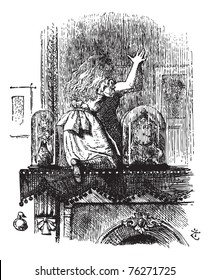 Into the Looking Glass Room - Through the Looking Glass and what Alice Found There original book vintage engraving. " Let's pretend there's a way of getting through into it, somehow, Kitty...