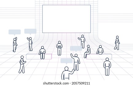 Into The Metaverse: Simple Outline Virtual World With Various Human Poses Icon