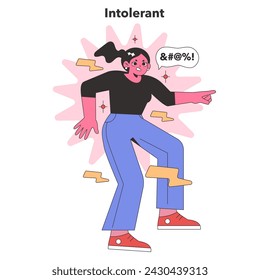 Intolerant Personality trait. A character with a dismissive gesture, embodying rejection and narrow-mindedness. Flat vector illustration.