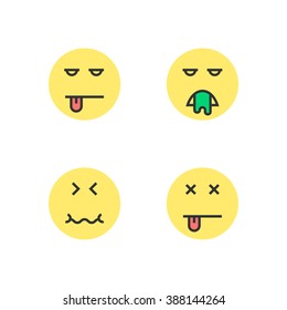 intoxication yellow thin line emoji. concept of wc, bad diet, puke, fever, poisoning, retching, sad, defecate, tension. flat style trend modern logotype design vector illustration on white background