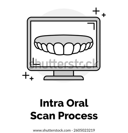 Intra Oral Scan Process Icon. Digital Dental Scanning Symbol. Illustration for Teeth Impressions and Diagnostic Concept.